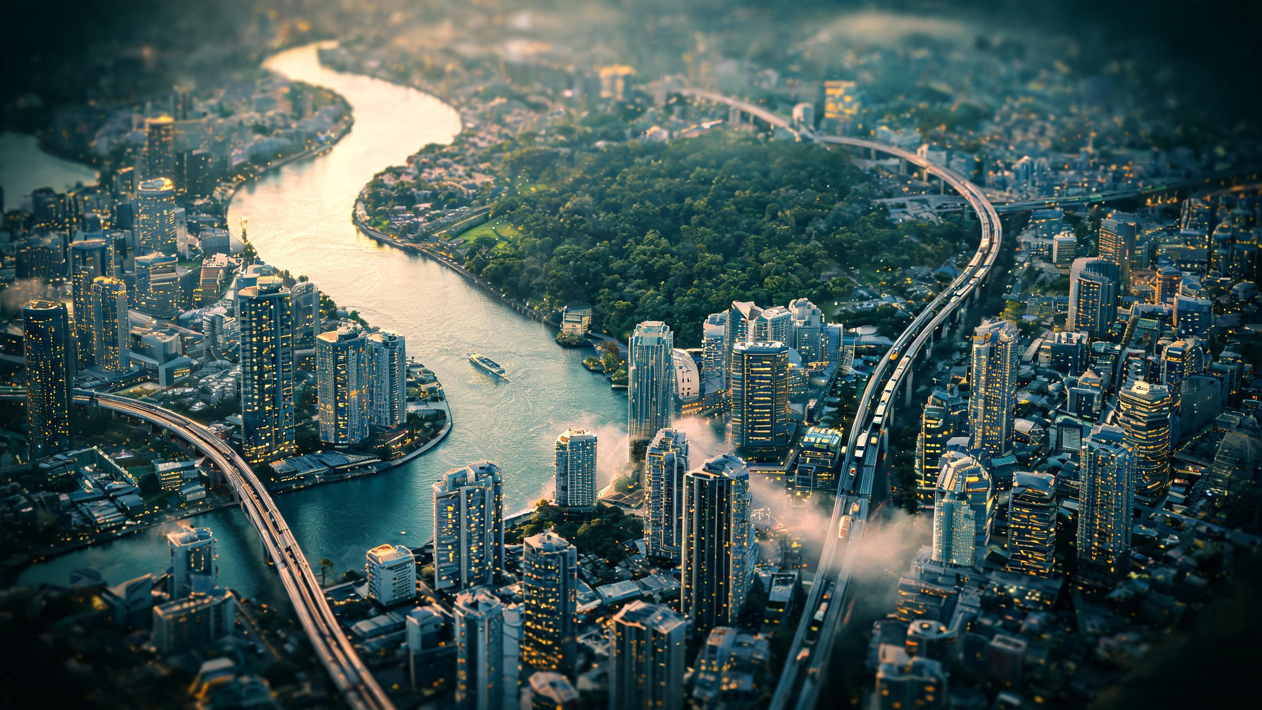 Stylised 3D aerial view of central Bangkok